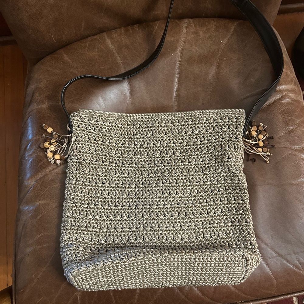 The Saks  Beige Crochet Shoulder Bag